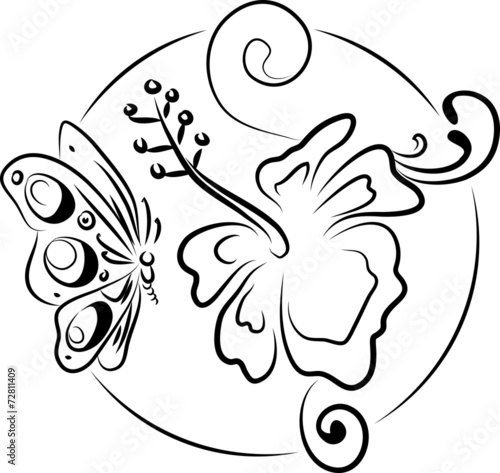 Sticker Hibiscus and butterfly