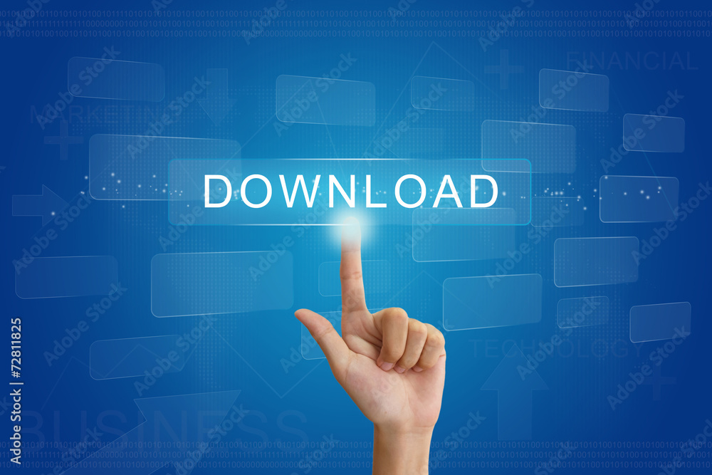 hand press on download button on touch screen hand press on download button on touch screen