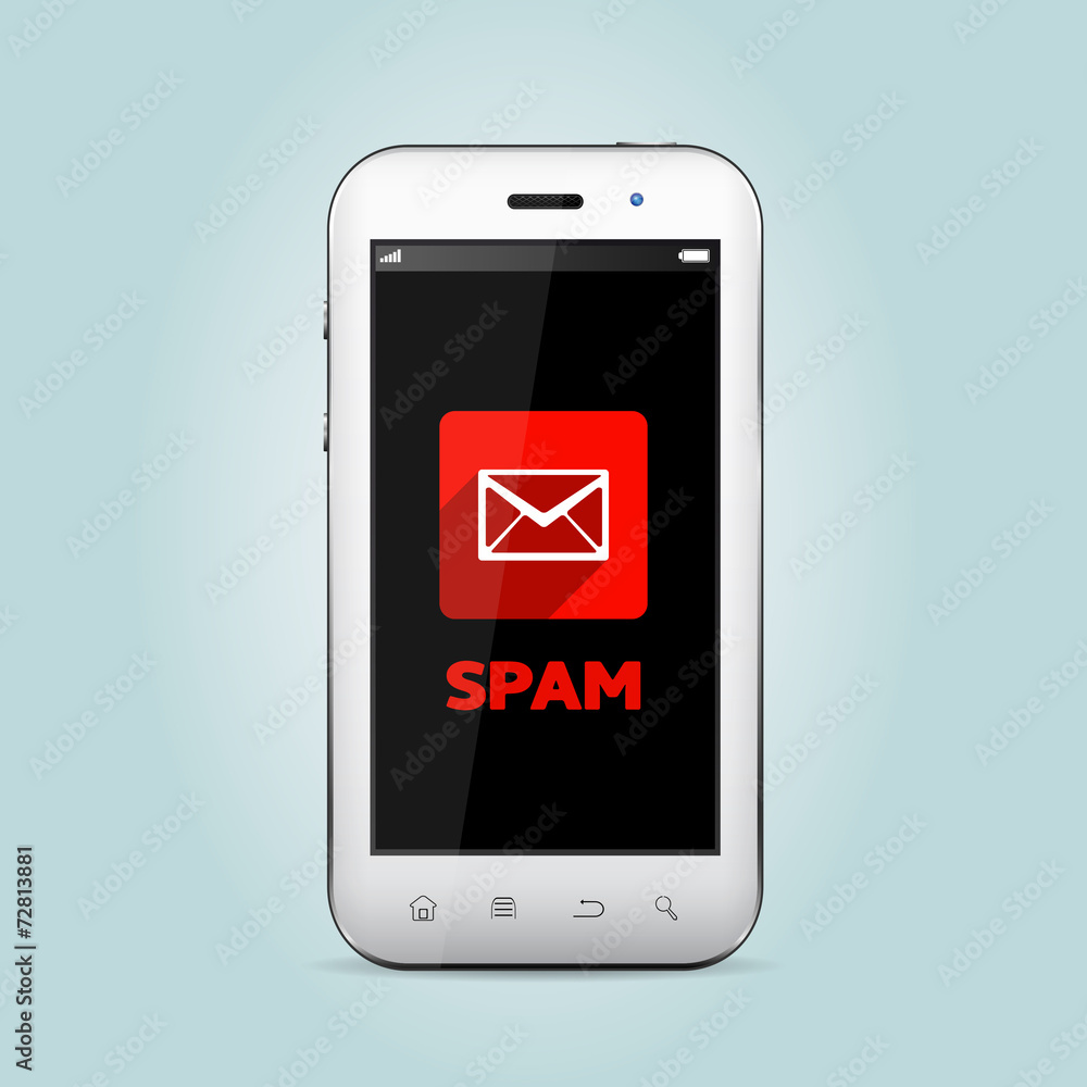 Concept of spam email. Flat icon of letter on smart phone screen Concept of spam email. Flat icon of letter on smart phone screen