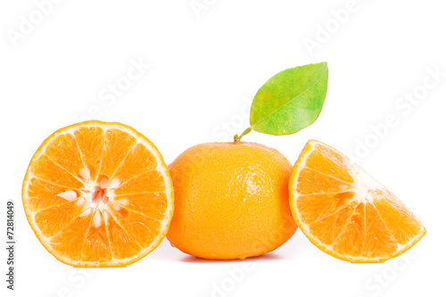 orange mandarins with green leaf isolated on white backgroun