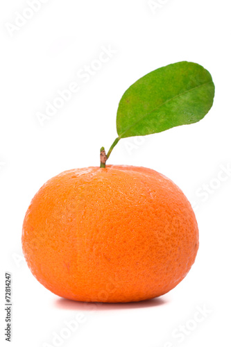 orange mandarins with green leaf isolated on white backgroun
