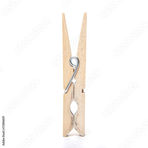 Wooden clothespin. All on white background,