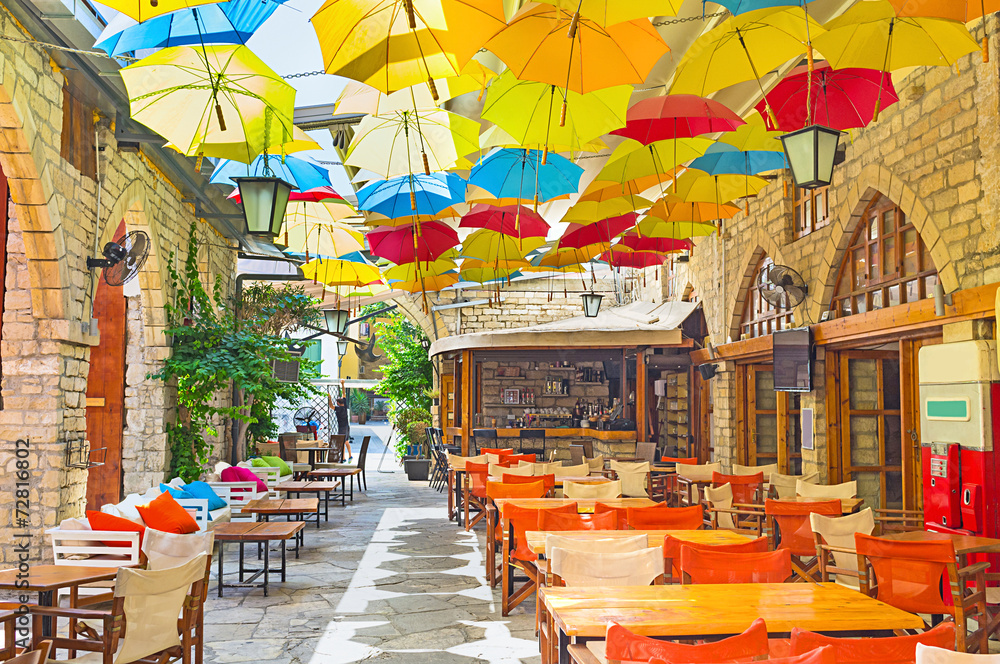 The awning of colorful umbrellas, Limassol, Cyprus