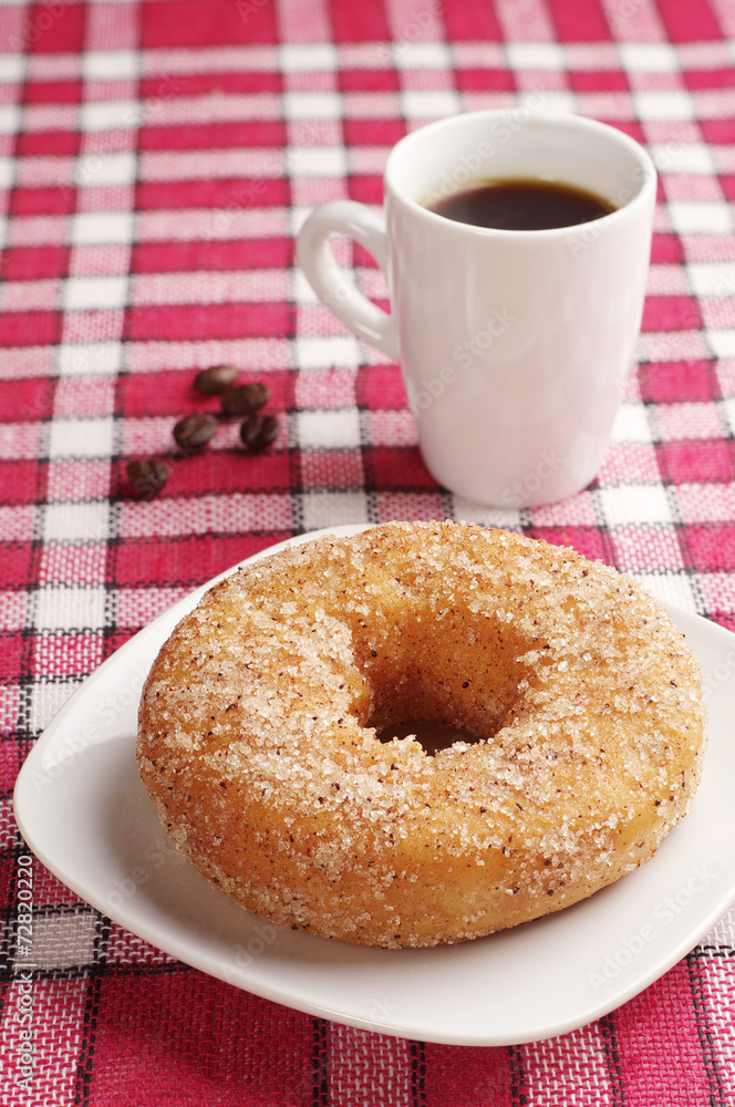 Breakfast with donut and coffee Breakfast with donut and coffee