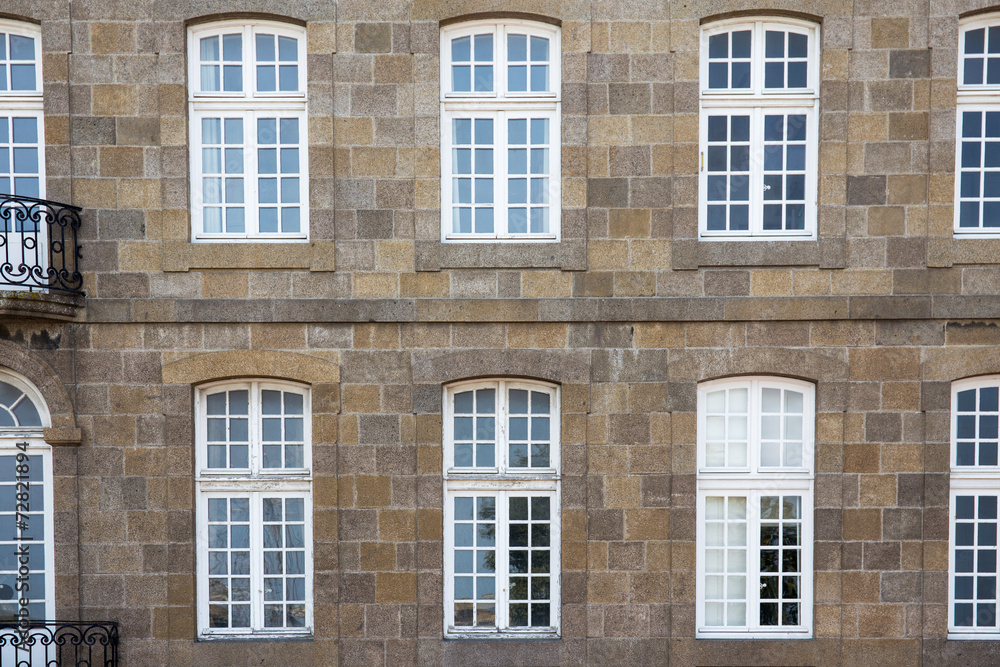 typical facade walls st malo houses, Brittany,  France, Europe