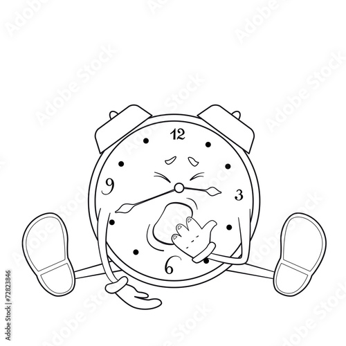 Coloring book. Sleepy Alarm-clock yawns