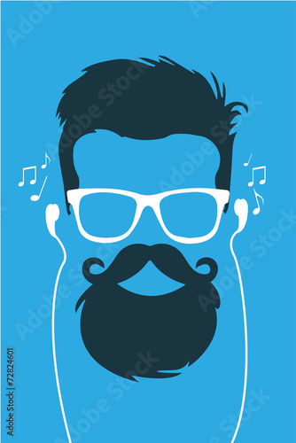 Obraz na płótnie Hipster w okularach słuchający muzyki