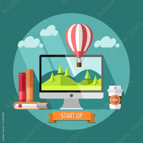 Flat design concept of new business project start up