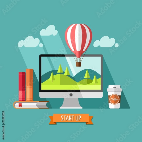 Flat design concept of new business project start up