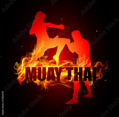 Thai boxing is kicking with knee postures muay thai fire vector photo