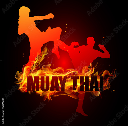 Thai boxing is jumping with knee postures muay thai fire vector photo