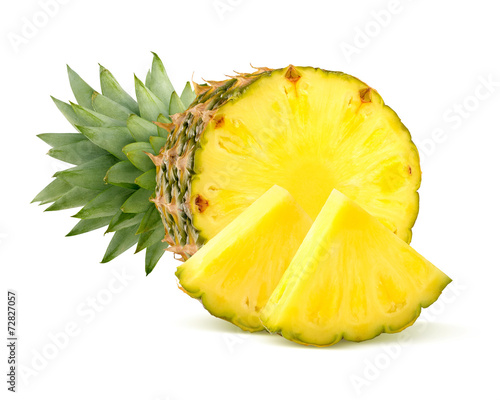 Pineapple pieces isolated on white background