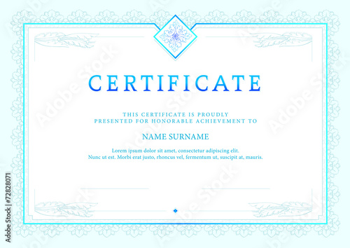 Vector illustration of blue detailed certificate
