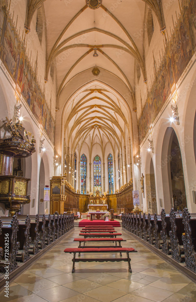 Trnava - The nave of the gothic St. Nicholas church.