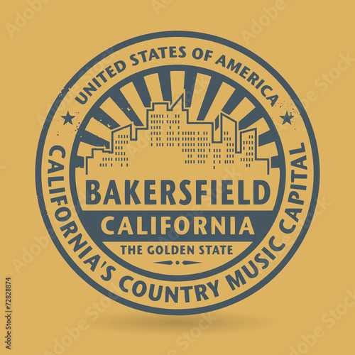 Grunge rubber stamp with name of Bakersfield, California