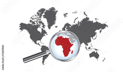 World map countries with Africa magnified by loupe