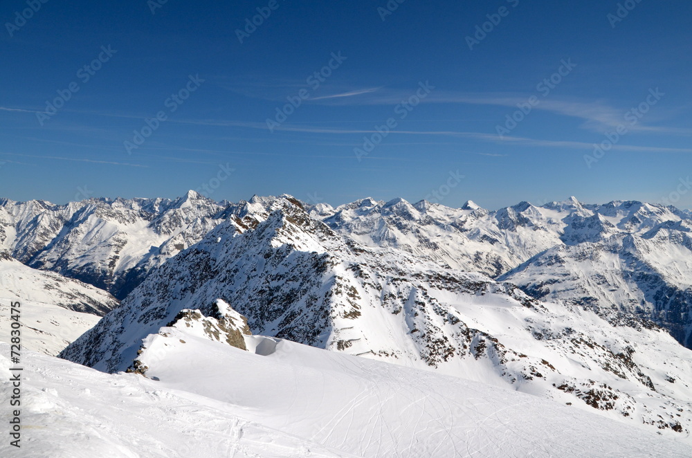 Alpine ski resort in Sölden in Otztal Alps, Tirol, Austria