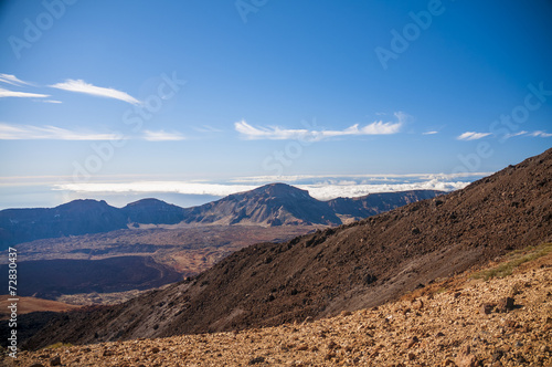 Roads and rocky lava of volcano Teide. Tenerife