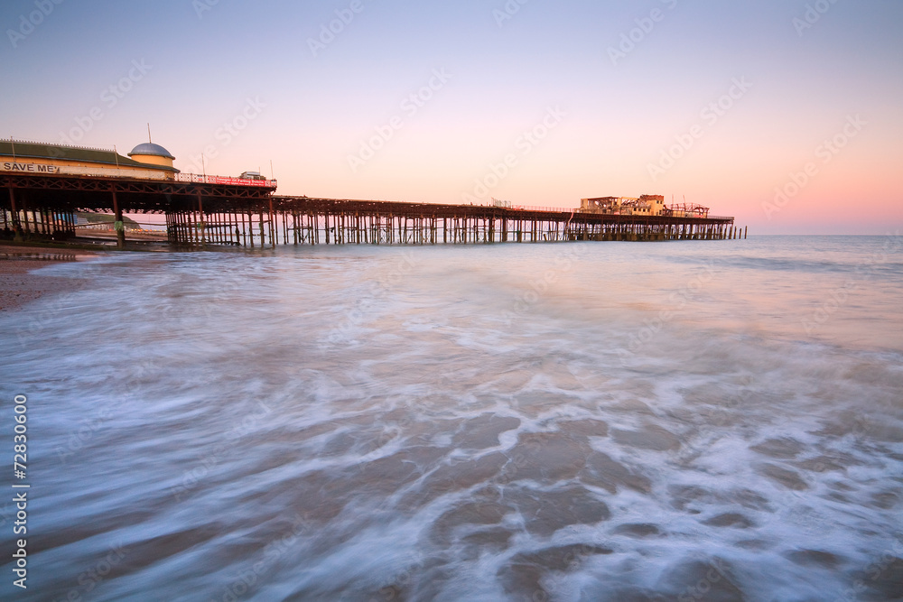 Pier in Hastings after fire in 2010, East Sussex, UK. Pier in Hastings after fire in 2010, East Sussex, UK.