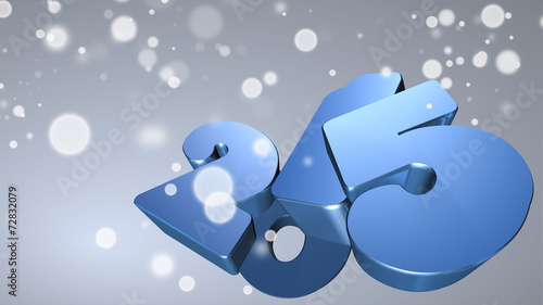 Blue number 2015 in 3D on gray background with snowflakes