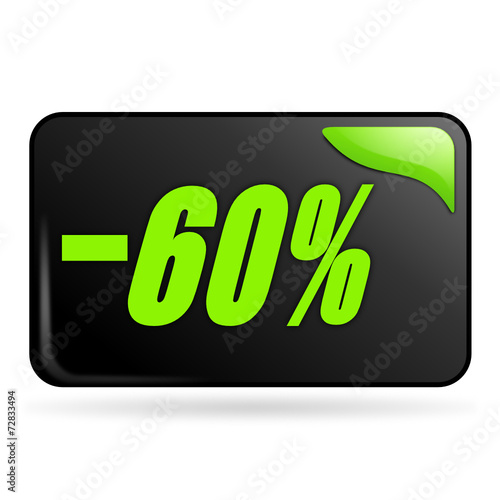 moins soixante pour cent sur bouton web rectangle vert