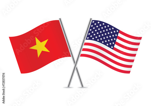 American and Vietnamese flags. Vector illustration.