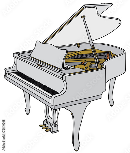Hand drawing of a white grand piano