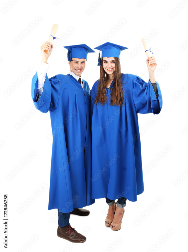 Graduate students wearing graduation hat and gown, isolated Graduate students wearing graduation hat and gown, isolated