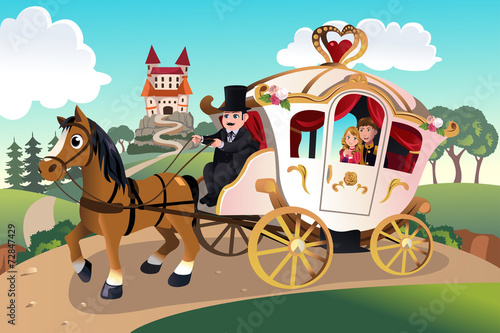 Prince and princess in horse wagon