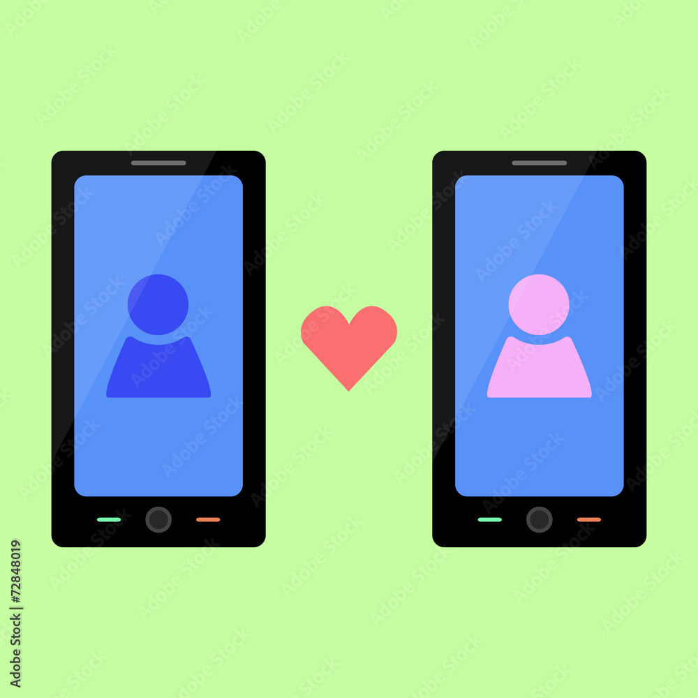 Flat style smart phone with love talking Flat style smart phone with love talking