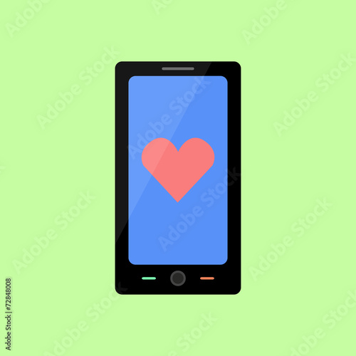 Flat style smart phone with heart