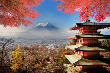 Wandcirkels Tokio Berg Fuji met herfstkleuren  © nicholashan