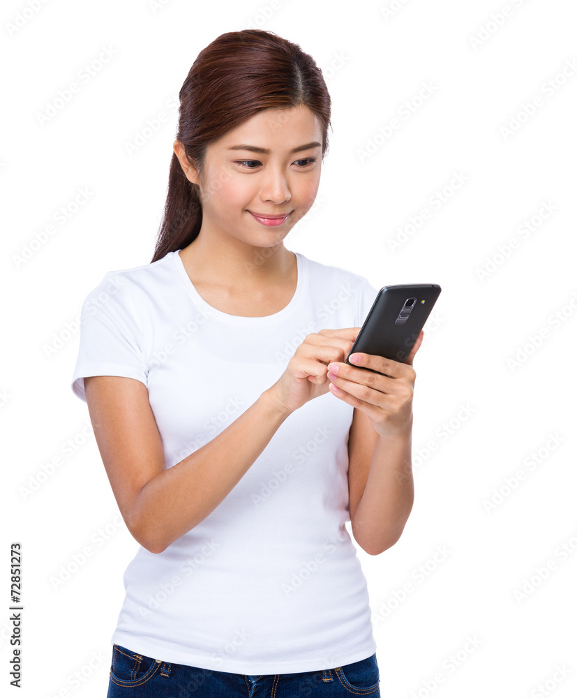 Woman read the message on cellphone Woman read the message on cellphone