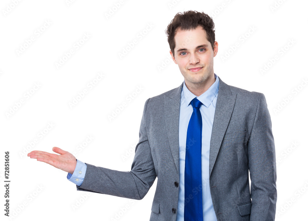 Businessman with open hand palm Businessman with open hand palm