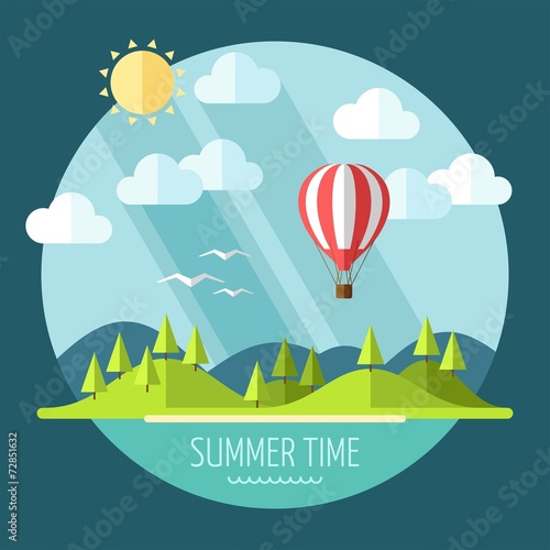 Summer landscape in flat style - vector illustration