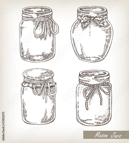 Mason jars set. Collection hand drawn vector illustration