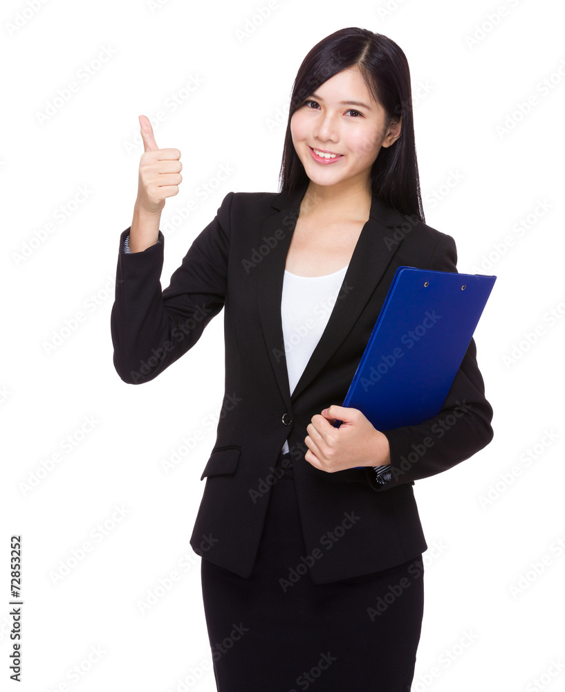 Businesswoman with clipboard and thumb up Businesswoman with clipboard and thumb up