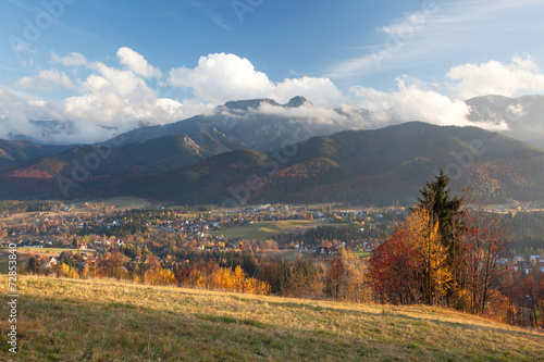 Zakopane town and Tatra Mountains in autumn colors
