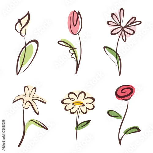 outlined hand drawn flower collection, design elements set