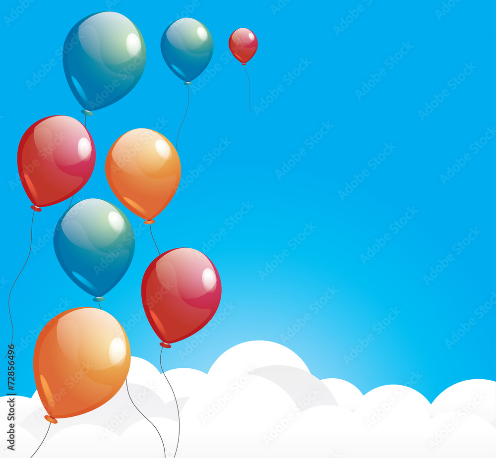 Balloons over the cloud in the blue sky