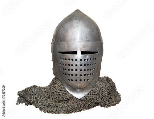 old knight's helmet and chainmail
