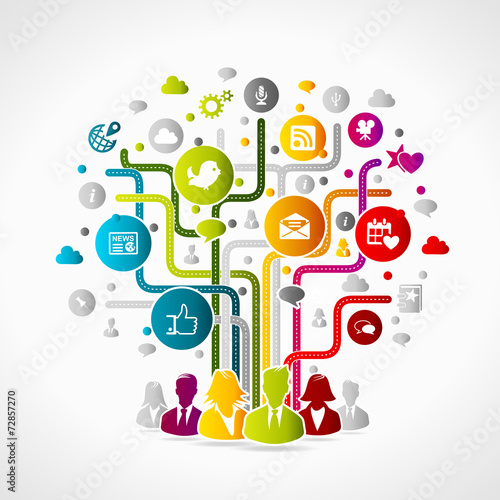 Social media concept. Colorful internet icons