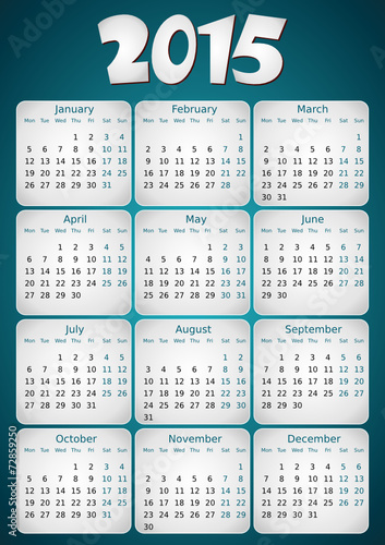 simple editable vector calendar 2015