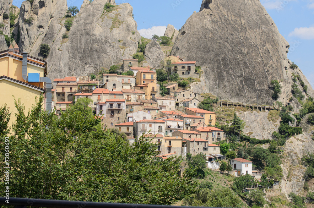 Castelmezzano view with trees and mountains