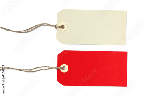 Two blank gift tags grey red - isolated