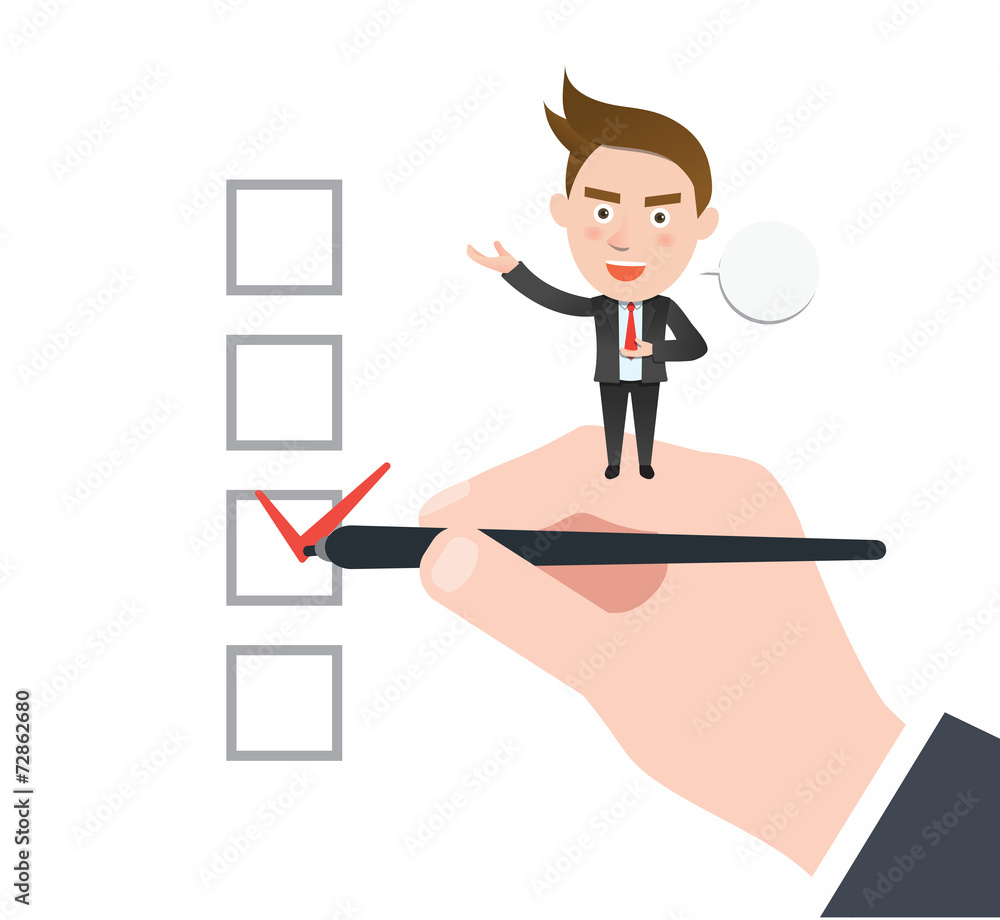 Funny flat character check concept Funny flat character check concept