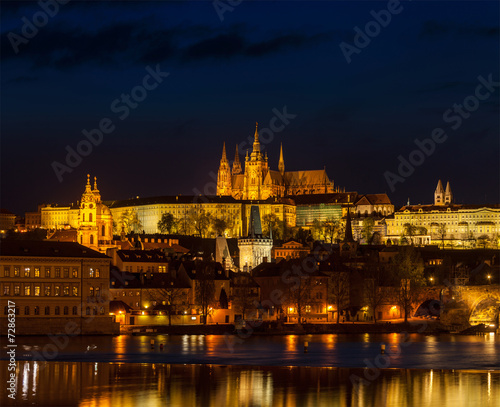 View of Charles Bridge and Prague Castle in twilight