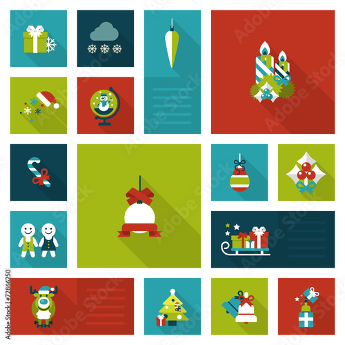 Flat style Xmas, New Year holiday decorations template icon set