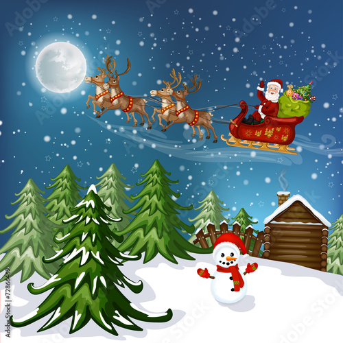 Santa Claus in sleigh with reindeer
