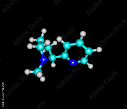 Nicotine molecule isolated on black